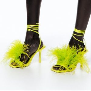 Zara Lime High Heel Lace Up Feather Sandal Size 8 & 9| UK 39 & 40
